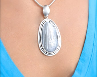 Black & White Sierra Madre Agate Pendant // Agate Jewelry // Sterling Silver // Village Silversmith