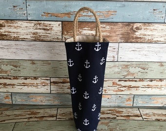 Wine tote navy blue anchor