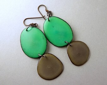 Greenery and Gray Tagua Nut Eco Friendly Earrings with Free USA Shipping #taguanut #ecofriendlyjewelry