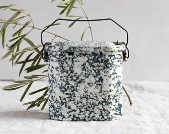 CLEARANCE - French Vintage Green Splatterware Lunch Tin