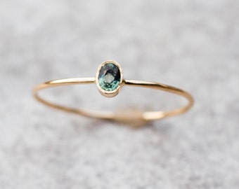 Green Sapphire ring, 14k gold ring, Sapphire Engagement ring, Wedding ring, September birthstone, Gemstone ring, Birthstone ring, Stackable