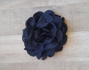 4" Navy Eyelet Flower, large flower puff, Navy fabric flower, Eyelet flower, DIY supplies, Headband flower, Flower Hair Clip, Navy flower