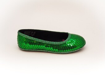 Sequin Custom Girls Kelly Green Dress Flats Shoes