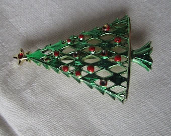 Vintage Costume Christmas Tree with Star Tree Topper Brooch