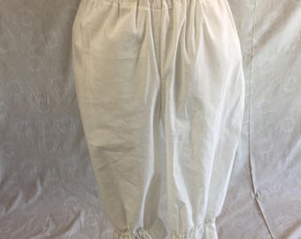 Bloomers Pantaloons Drawers Long Underwear Elastic and Drawstring Waist, Mid-calf length WHITE