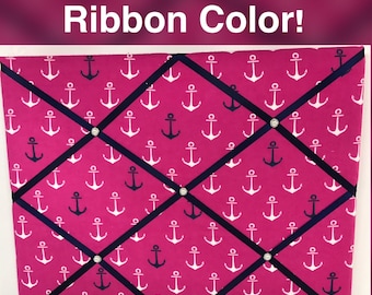 Hot Pink Anchor French Memo Board Pink Nautical Memo Board Hot Pink Memo Board Navy Memo Board Choose your ribbon color!