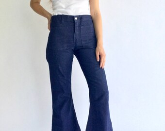 Vintage 27 28 29 30 31 Waist Dark Wash Cropped Flare Jean | 70s Bell Bottom Kick Flare | Nautical Birkin Sailor Demi Boot | Birkin