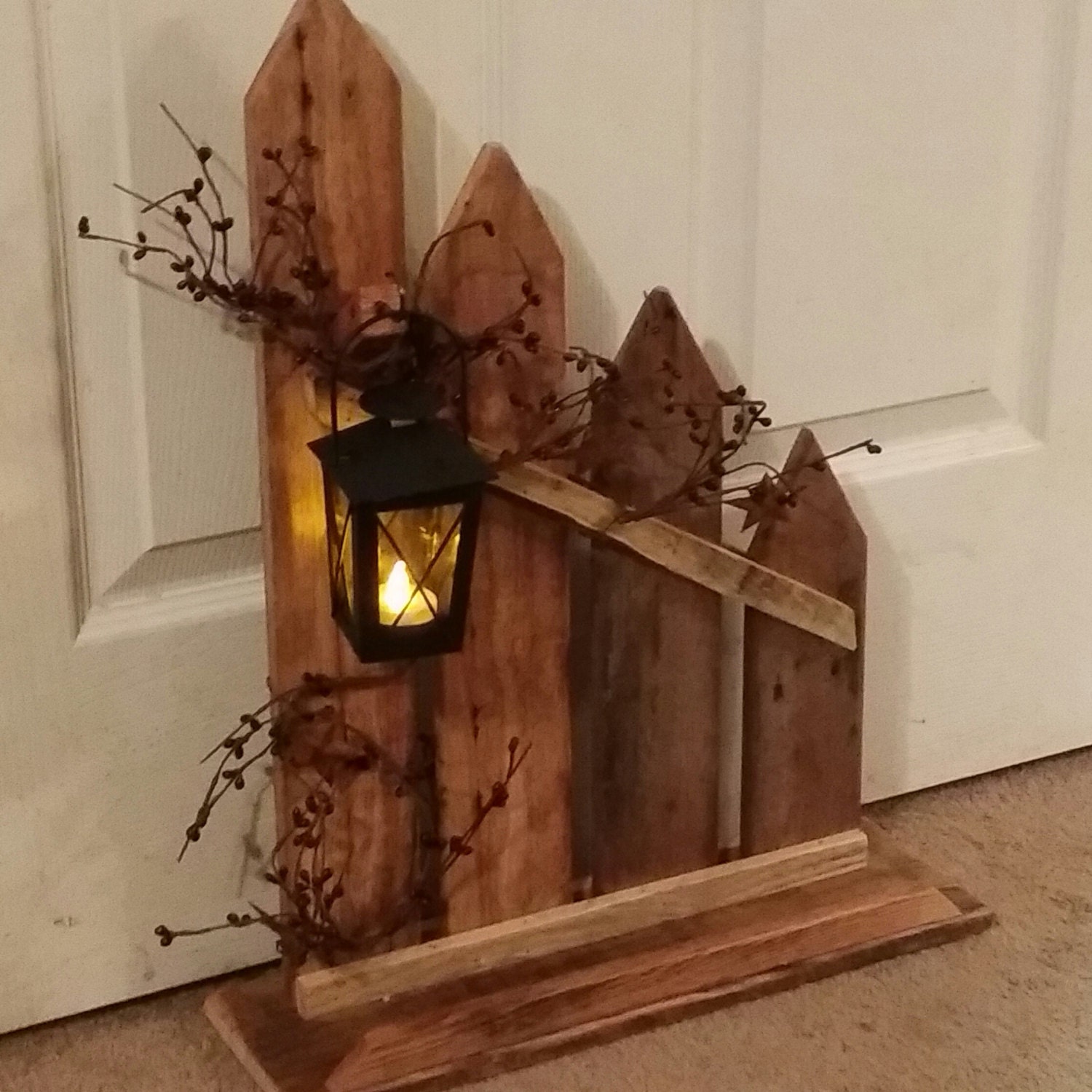 Primitive Decor Lantern Candle Holder Decor Rustic Picket