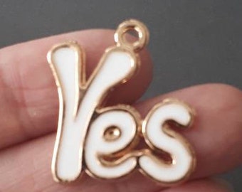 4pcs-1" YES charm-white enamel golden tone charm