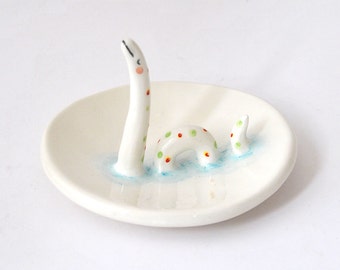 Ceramic Loch Ness Monster Ring Dish. Nessie Jewelry Dish. Wedding Gift. Ceramic Ring Holder. Ready To Ship