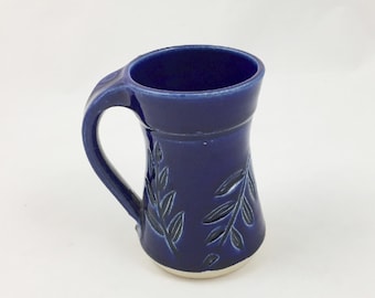 Locust Leaf Mug Cobalt Blue 10 ounce Handmade Pottery by Daisy Friesen