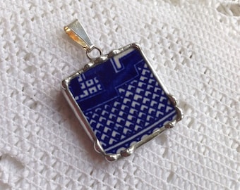 Broken China Jewelry - Blue Willow Pendant