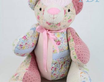 PDF Keepsake bear pattern and tutorial style instructions, PDF Memory bear pattern download, teddy bear pattern made from your clothes