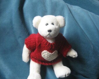 TY Valentine White Bear with Red Sweater/White Heart 1993