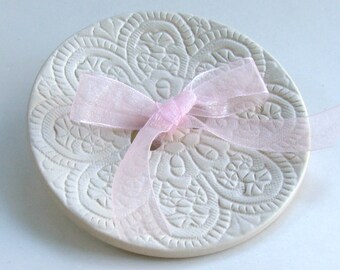 Ring Bearer Bowl ,Weddings Ring Bearer Pillow, wedding ring Dish, Ceramic wedding ring holder, Lacy Hand Built Porcelain