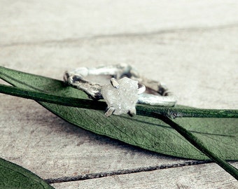 Raw diamond ring, raw diamond engagement ring, raw stone wedding ring, rough diamond ring, twig diamond ring, engagement ring, promise ring