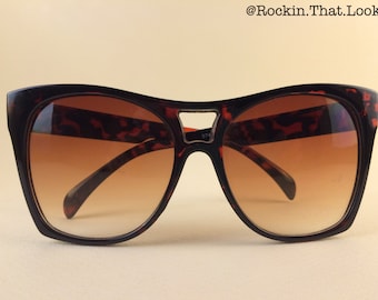 Vintage Square Frame Sunglasses Tortoise Shell Look Plastic Frames