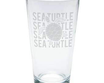 Sea Turtle Stack Repeat Etched Pint Glass