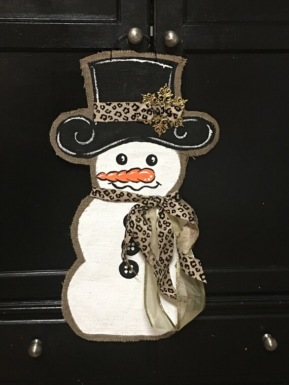 Winter snowman burlap door hanger winter door hanger