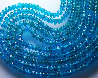 14 Inches, Super Finest Quality Neon Blue Apatite Faceted Rondelles Size 3.5-4mm