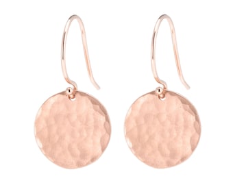 14K Rose Gold Hammered disc earrings, Solid 14K Rose Gold Earrings, 14K Gold Disc Earrings, Textured Disc Earrings, Gift for Her