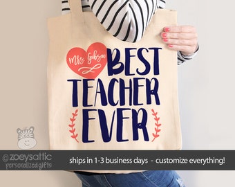 Teacher tote bag- best teacher ever tote school bag - great teacher appreciation or end of year gift MSCL-023-b