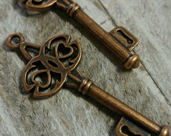 Bulk Skeleton Keys Steampunk Keys Key Pendants Antiqued Copper Key Charms Trinity Keys Wholesale Keys Wedding Keys 45mm 100pcs