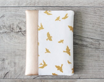 Passport Wallet, Travel Wallet, Travel Organizer, Passport Cover for 2 (Two), 3 (Three) or 4 (four) passports - Metallic Gold - Birds