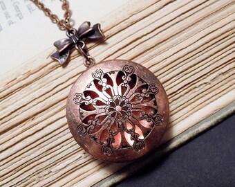 Copper Filigree Locket Necklace