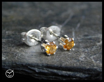November - Natural yellow citrine earrings, 3 mm, sterling silver 0.925, November birthstone, ear stud 121