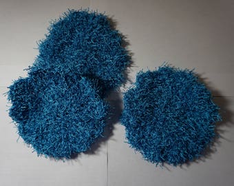 Set of Three Blue Crochet Scrubbies