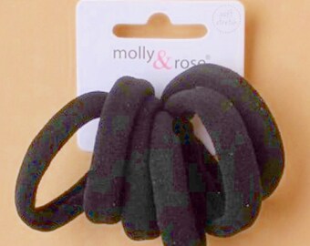 72 PLAIN BLACK PONIOS, hair ponios. thick black hair elastics, endless elastics in jersey fabric. for D.I.Y. hair designs.