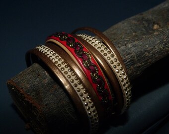 Retro leather Cuff Bracelet & suede Stud