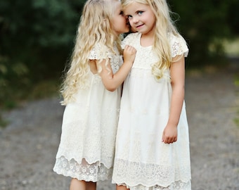 Lace flower girl dress, Flower girl dresses, Country rustic lace flower girl dress, Ivory Lace dress, Toddler baby lace dress, girls dresses