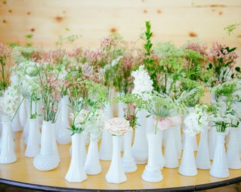 Elegant Large Vintage Milk Glass Vase - Choose Your Set - Wedding Decor 9" Vase - Baby or Wedding Shower Vase - Ready to Ship