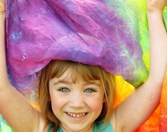 Rainbow Playsilk, Tie Dye Playsilk, Playsilk, Waldorf Toy, Natural Toy, Large Playsilk, 35"x35" playsilk, Silk Scarf, Square Scarf