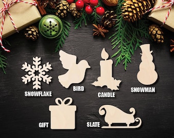 Christmas Set Cutout Raw Wood Shapes Sign 1/5" thick