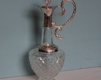 Vintage Claret Jug ~ Vintage Wine Decanter ~ Silver Plate ~ Hobnail Pressed Glass