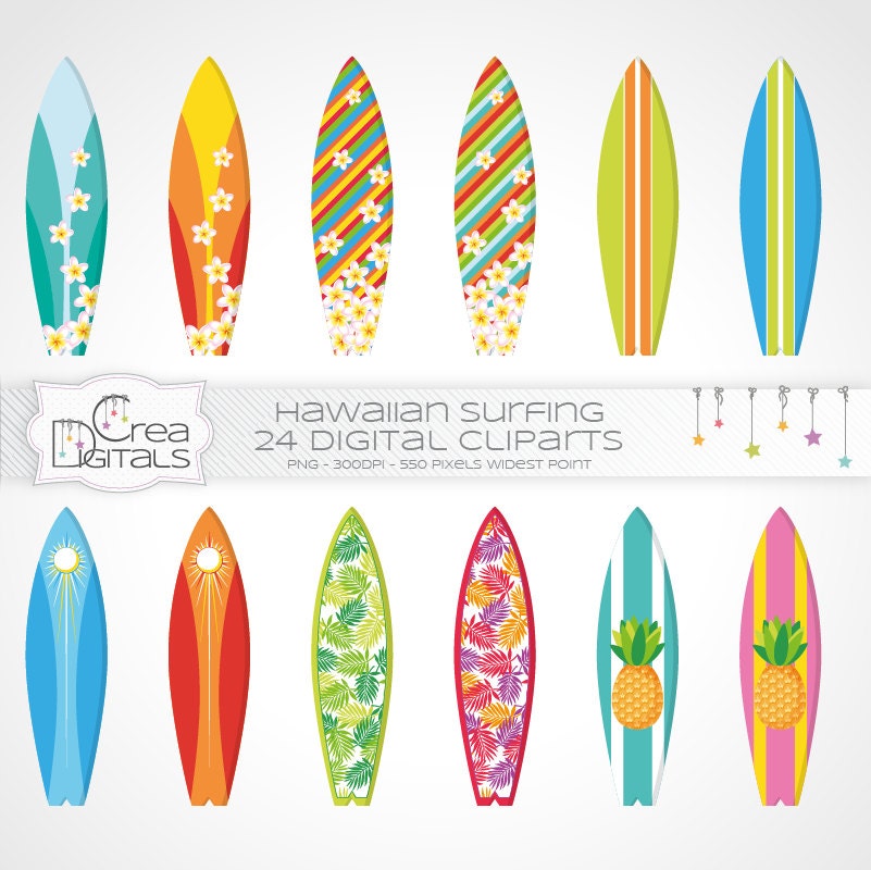 Hawaiian Summer Surfboards 24 cliparts - INSTANT DOWNLOAD from ...