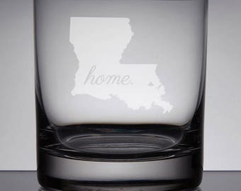 Louisiana Glass, Etched Whiskey Glass, Sandblasted Bourbon Glass, Home State Glass, Lowball Glass, Etched Glass, Rocks Glass, Engraved Gift