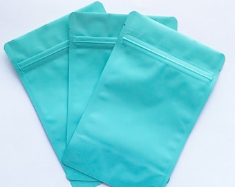 25-MATTE TURQUOISE Stand Up Pouches, Choose from 2 Sizes, Heavy Duty 5.4mil, Tear Notch, Impulse + Zipper Seal, Two Wild Hares