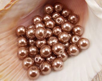 8mm Glass Pearls - Brown - 50 pieces