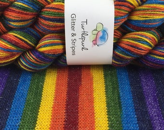 Om - Ready to Ship by April 27th - Hand-Dyed Self-Striping Glitter Sock Yarn