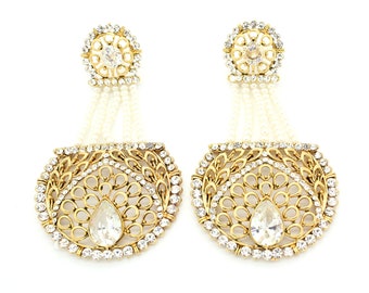 Gorgeous Bollywood Inspired Asian Indian Pearl Kundan Stone Chandelier Earrings Wedding Bridal