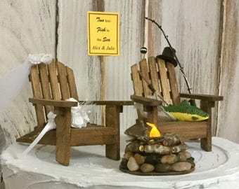 Country Adirondack chair wedding cake topper camping fishing