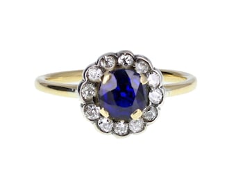 1920s Sapphire and Diamond Cluster Ring