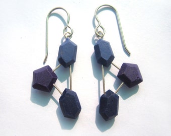 Modern Blue Earrings, statement earrings, geometric earrings, sterling silver, lightweight dangle, nickel free, contemporary silver, plastic