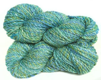 Handspun handdyed yarn Merino wool tencel silk plied hand spun yarn
