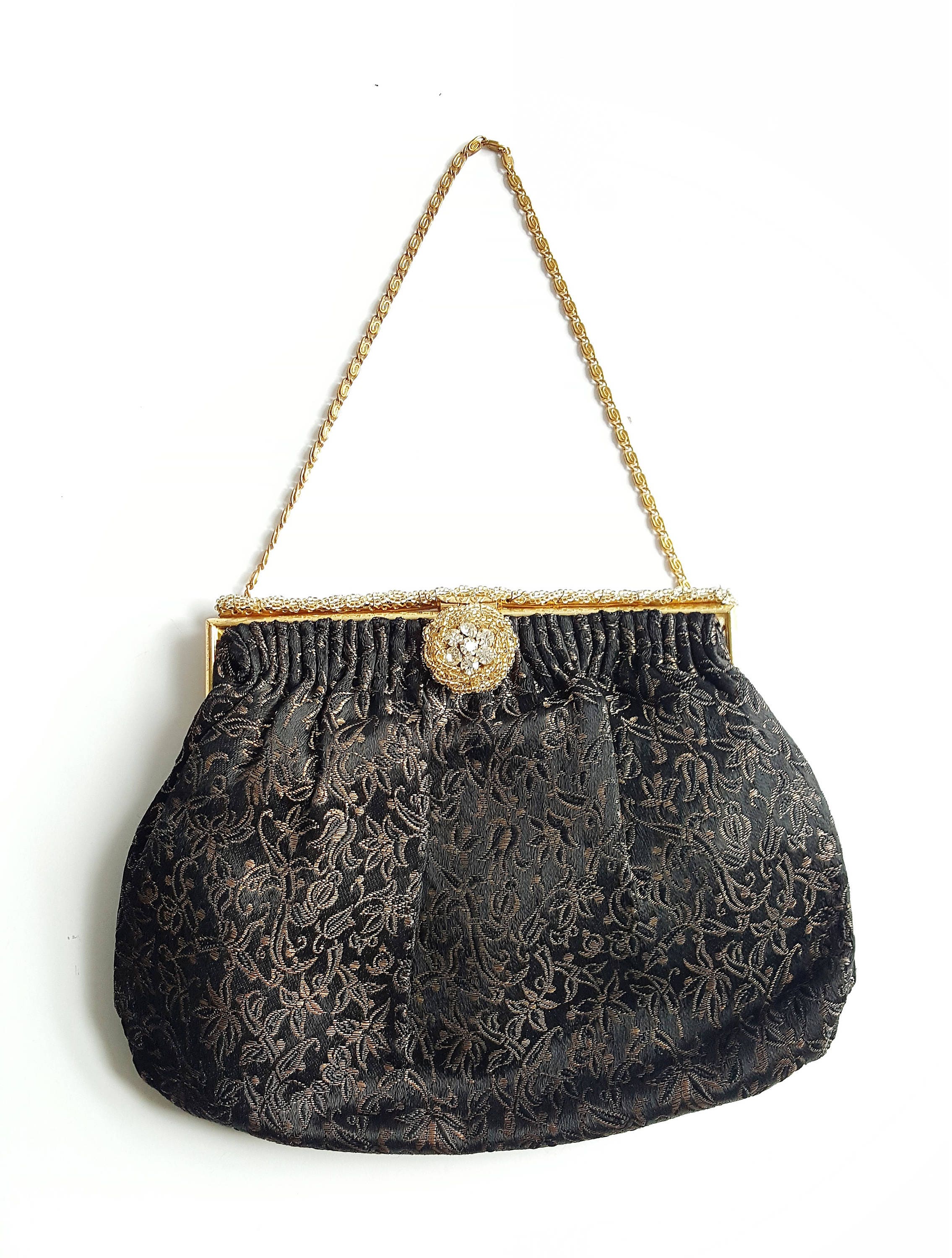 French evening bag vintage bag 1950's black bag made