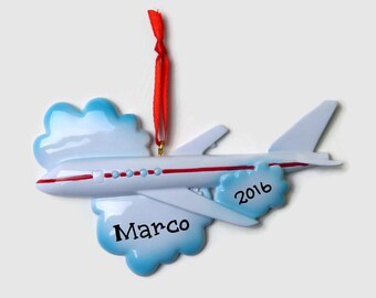 Airplane Personalized Ornament - Pilot - Vacation - Hand Personalized Christmas Ornament